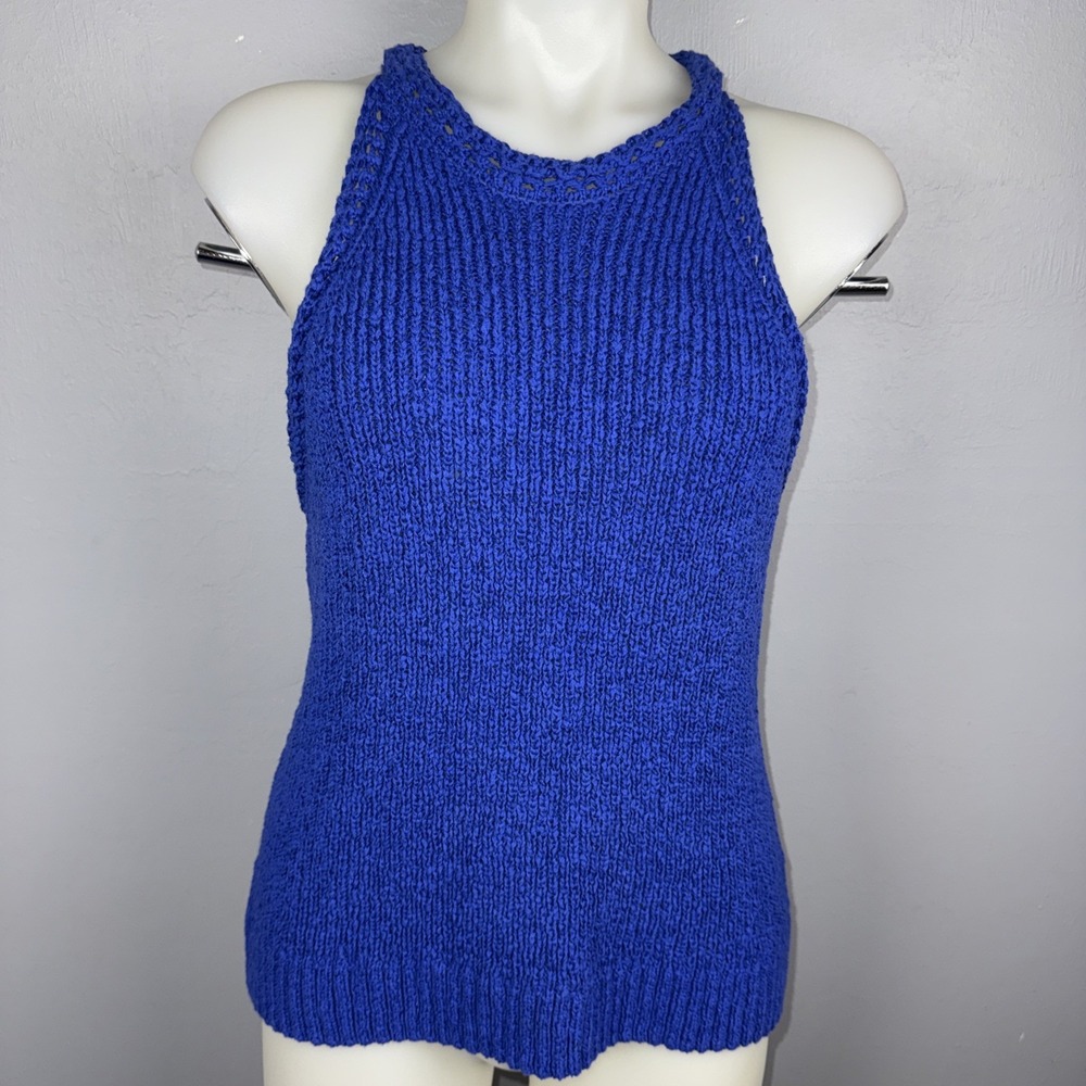 Boston Proper Sweater Tank Women's L Royal Blue Halter Neck Textured